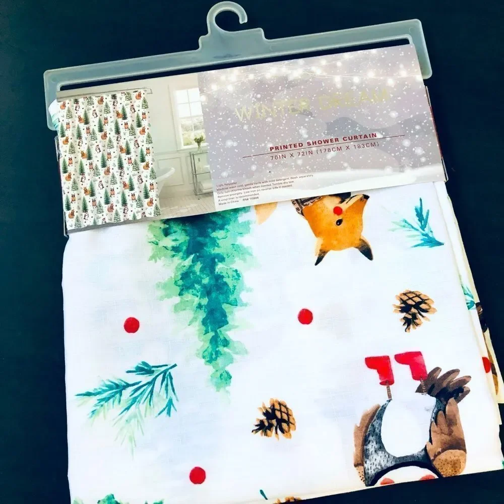 Winter Holiday Woodland Fox Owl Christmas Shower Curtain